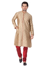 Thumbnail for Vastramay Men's Beige Silk Blend Kurta - Distacart