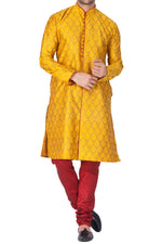 Thumbnail for Vastramay Men's Yellow Silk Blend Kurta Pyjama Set - Distacart
