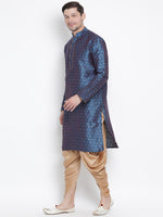 Thumbnail for VM by Vastramay Men's Blue Silk Blend Kurta And Dhoti Set - Distacart