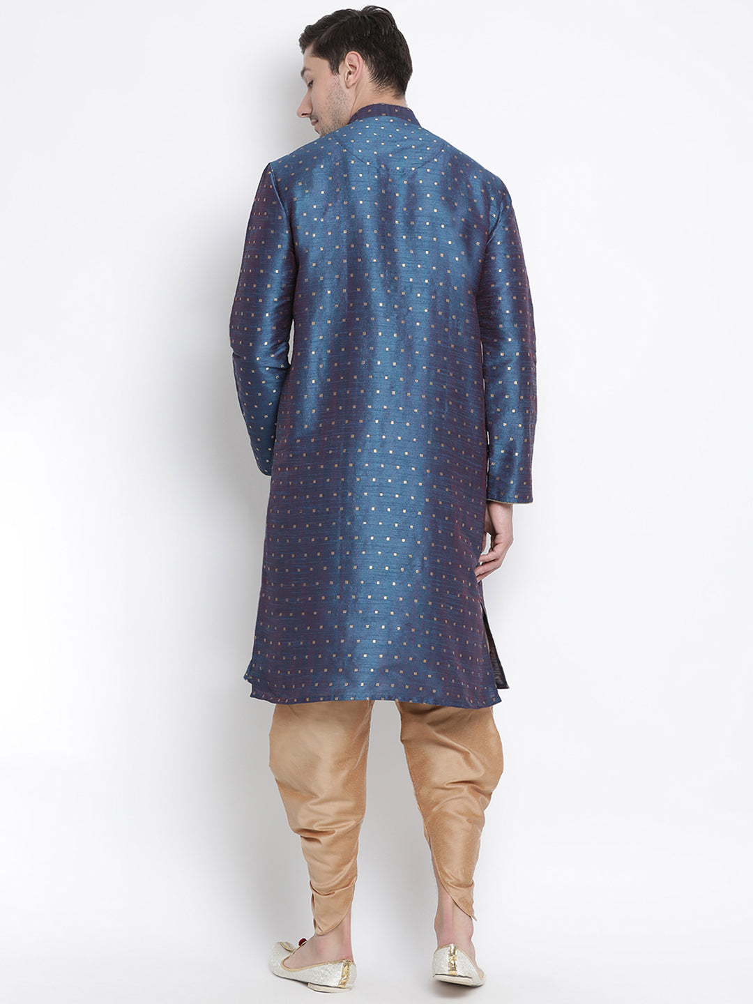 VM by Vastramay Men's Blue Silk Blend Kurta And Dhoti Set - Distacart