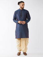 Thumbnail for VM by Vastramay Men's Blue And Gold Silk Blend Kurta And Dhoti Set - Distacart