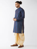Thumbnail for VM by Vastramay Men's Blue And Gold Silk Blend Kurta And Dhoti Set - Distacart