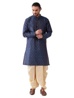 Thumbnail for VM by Vastramay Men's Blue And Gold Silk Blend Kurta And Dhoti Set - Distacart