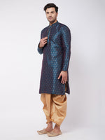 Thumbnail for VM by Vastramay Men's Blue And Rose Gold Silk Blend Kurta And Dhoti Set - Distacart