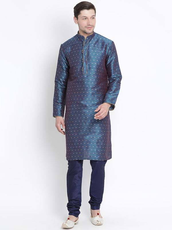 Vastramay Men's Blue Silk Blend Kurta Pyjama Set - Distacart