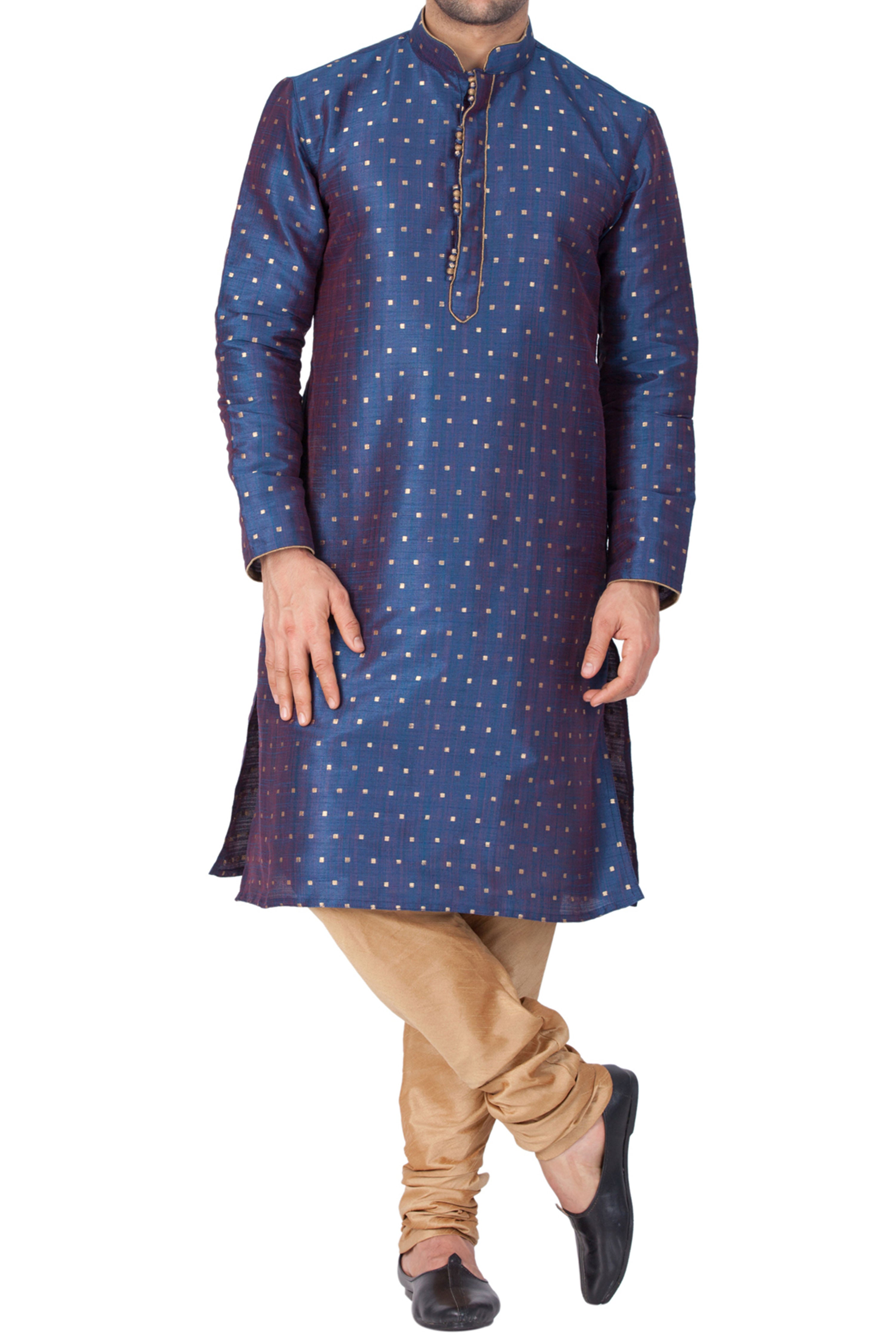 Vastramay Men's Blue Silk Blend Kurta Pyjama Set - Distacart