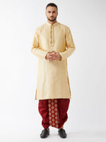 Thumbnail for VM by Vastramay Men's Beige And Maroon Silk Blend Kurta And Dhoti Set - Distacart
