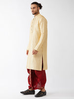 Thumbnail for VM by Vastramay Men's Beige And Maroon Silk Blend Kurta And Dhoti Set - Distacart