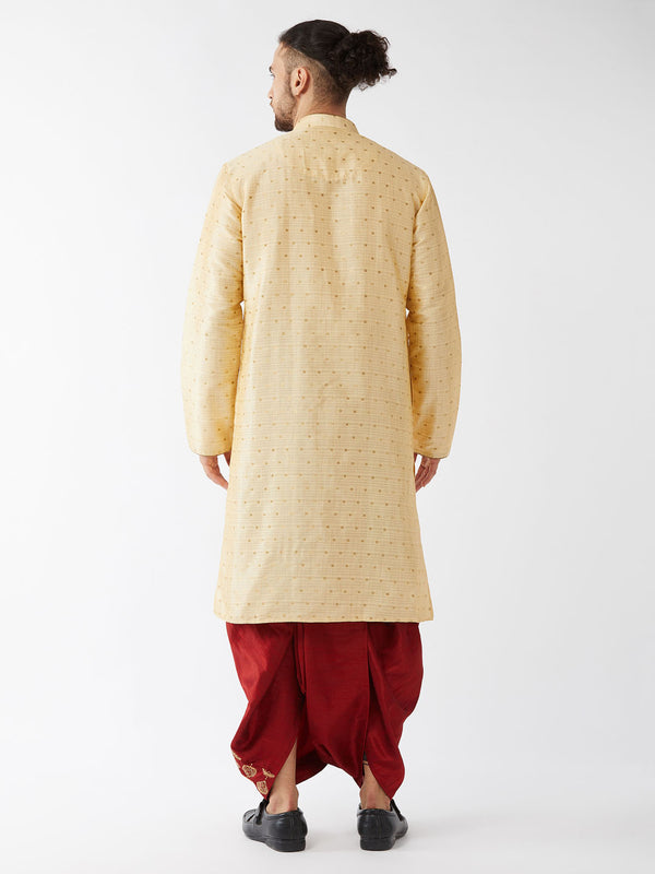 VM by Vastramay Men's Beige And Maroon Silk Blend Kurta And Dhoti Set - Distacart