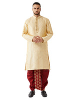 Thumbnail for VM by Vastramay Men's Beige And Maroon Silk Blend Kurta And Dhoti Set - Distacart