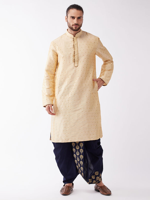 VM by Vastramay Men's Beige And Navy Blue Silk Blend Kurta And Dhoti Set - Distacart