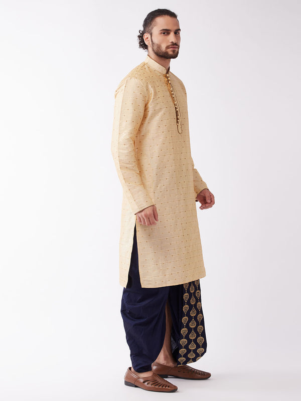 VM by Vastramay Men's Beige And Navy Blue Silk Blend Kurta And Dhoti Set - Distacart
