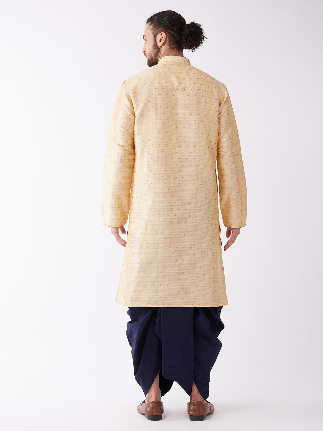 VM by Vastramay Men's Beige And Navy Blue Silk Blend Kurta And Dhoti Set - Distacart