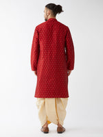 Thumbnail for VM by Vastramay Men's Maroon And Gold Silk Blend Kurta And Dhoti Set - Distacart