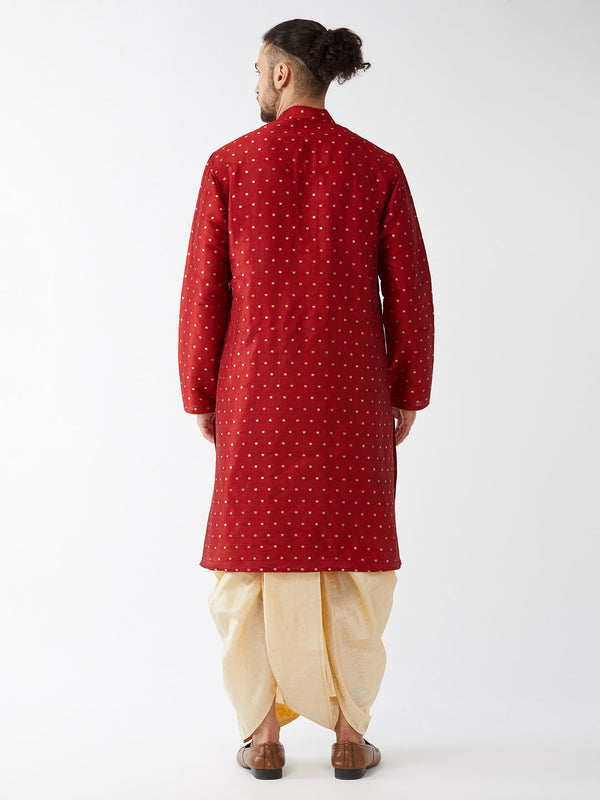 VM by Vastramay Men's Maroon And Gold Silk Blend Kurta And Dhoti Set - Distacart