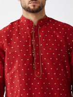 Thumbnail for VM by Vastramay Men's Maroon And Gold Silk Blend Kurta And Dhoti Set - Distacart