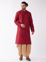 Thumbnail for VM by Vastramay Men's Maroon And Rose Gold Silk Blend Kurta And Dhoti Set - Distacart