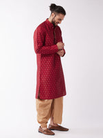 Thumbnail for VM by Vastramay Men's Maroon And Rose Gold Silk Blend Kurta And Dhoti Set - Distacart