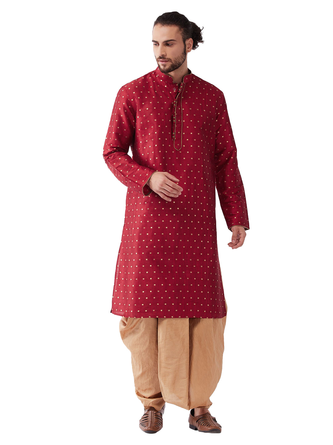 VM by Vastramay Men's Maroon And Rose Gold Silk Blend Kurta And Dhoti Set - Distacart
