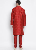Thumbnail for VM by Vastramay Men's Maroon Silk Blend Kurta Pyjama Set - Distacart