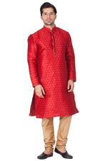 Thumbnail for VM by Vastramay Men's Maroon Silk Blend Kurta Pyjama Set - Distacart