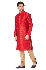 Thumbnail for VM by Vastramay Men's Maroon Silk Blend Kurta Pyjama Set - Distacart