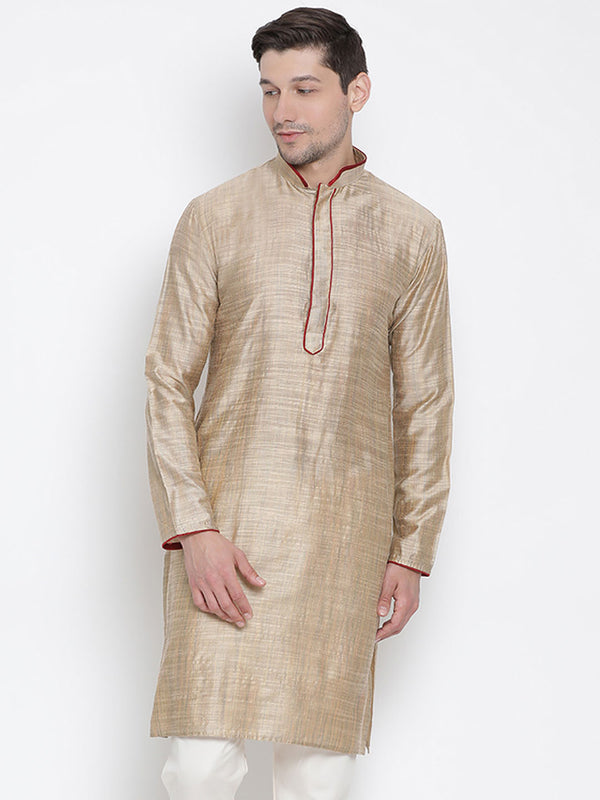 Vastramay Men's Beige Cotton Silk Kurta - Distacart