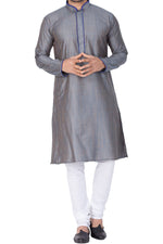 Thumbnail for Vastramay Men's Grey Cotton Silk Kurta Pyjama Set - Distacart