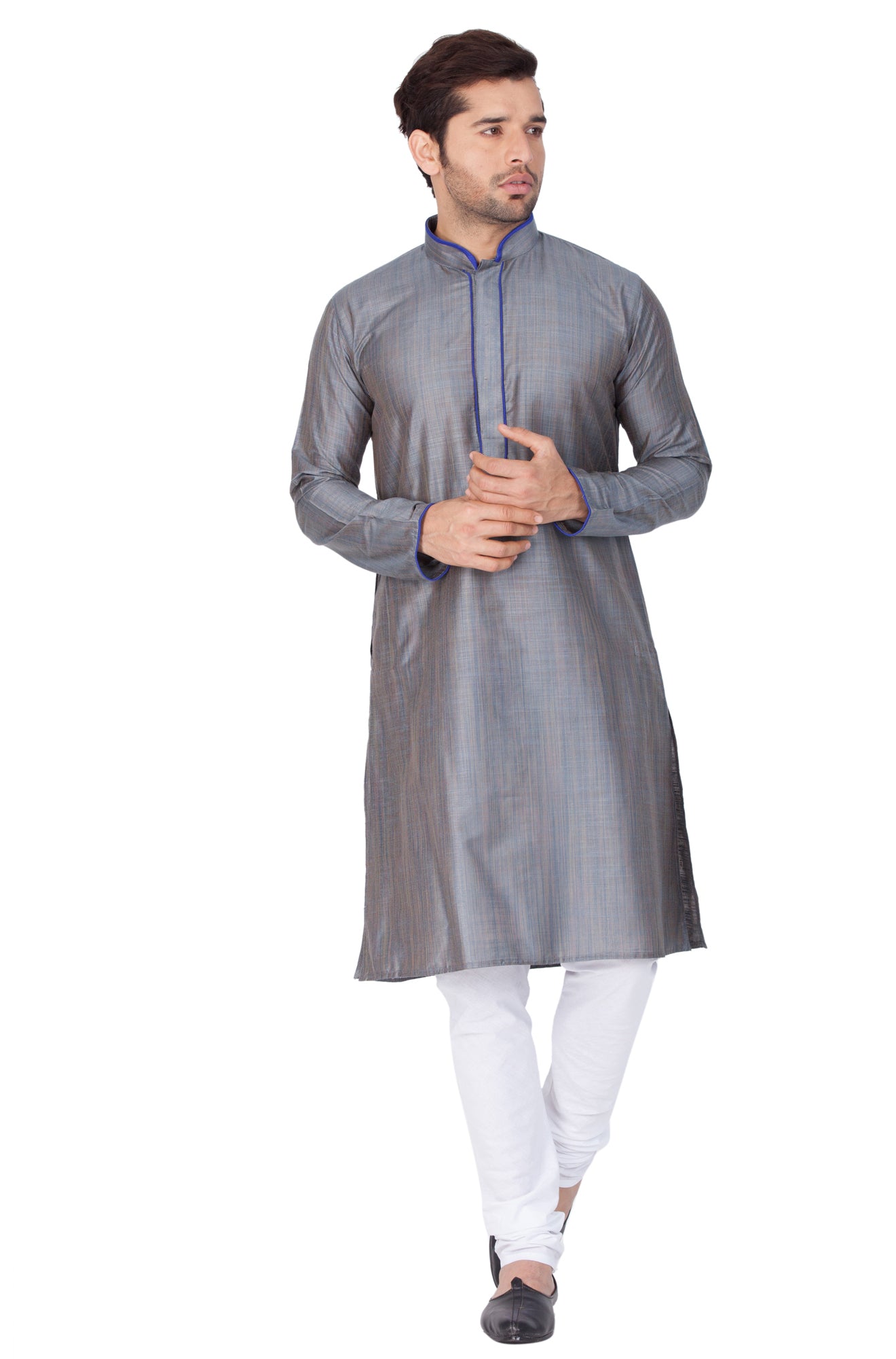 Vastramay Men's Grey Cotton Silk Kurta - Distacart