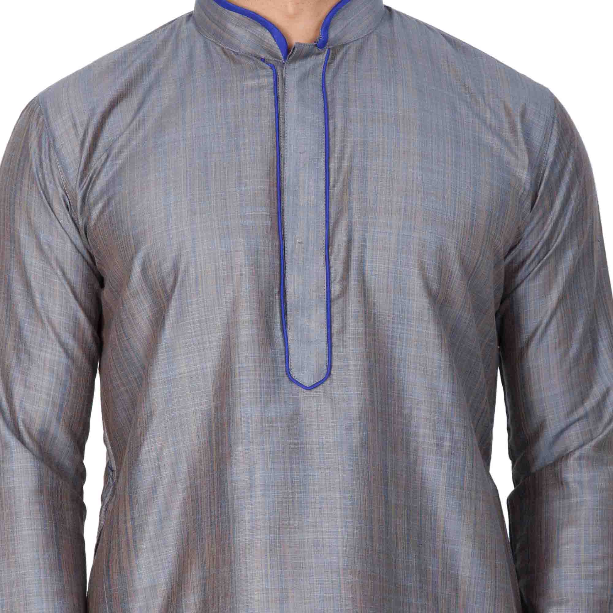 Vastramay Men's Grey Cotton Silk Kurta - Distacart