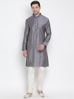 Thumbnail for Vastramay Men's Grey Cotton Silk Kurta Pyjama Set - Distacart