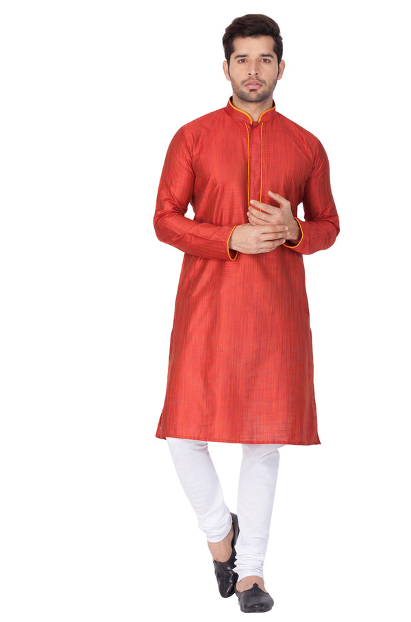 Vastramay Men's Maroon Cotton Silk Kurta Pyjama Set - Distacart