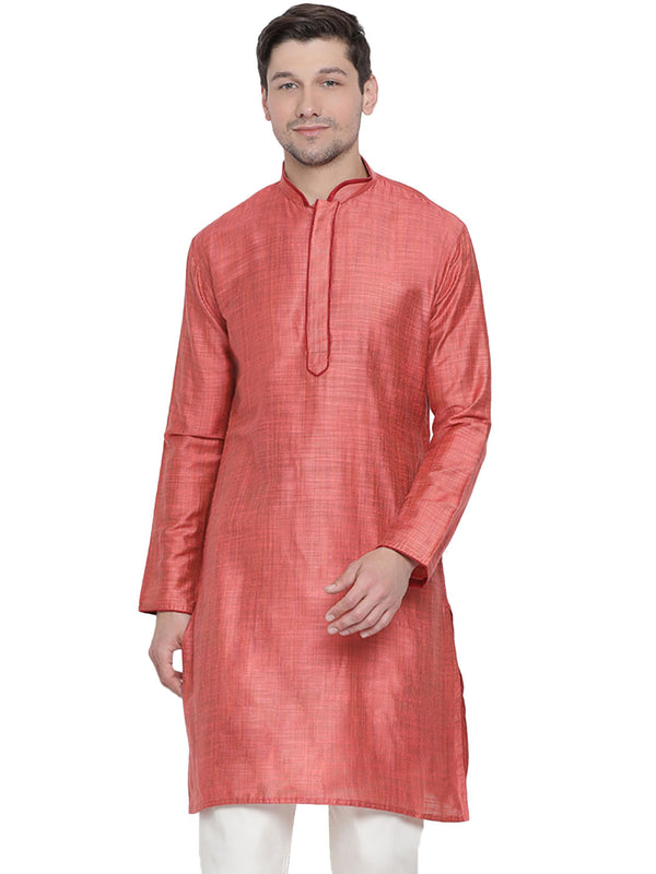 Vastramay Men's Pink Cotton Silk Kurta - Distacart