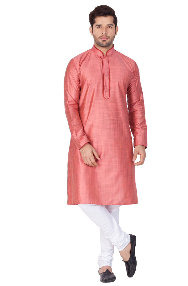 Vastramay Men's Pink Cotton Silk Kurta Pyjama Set - Distacart