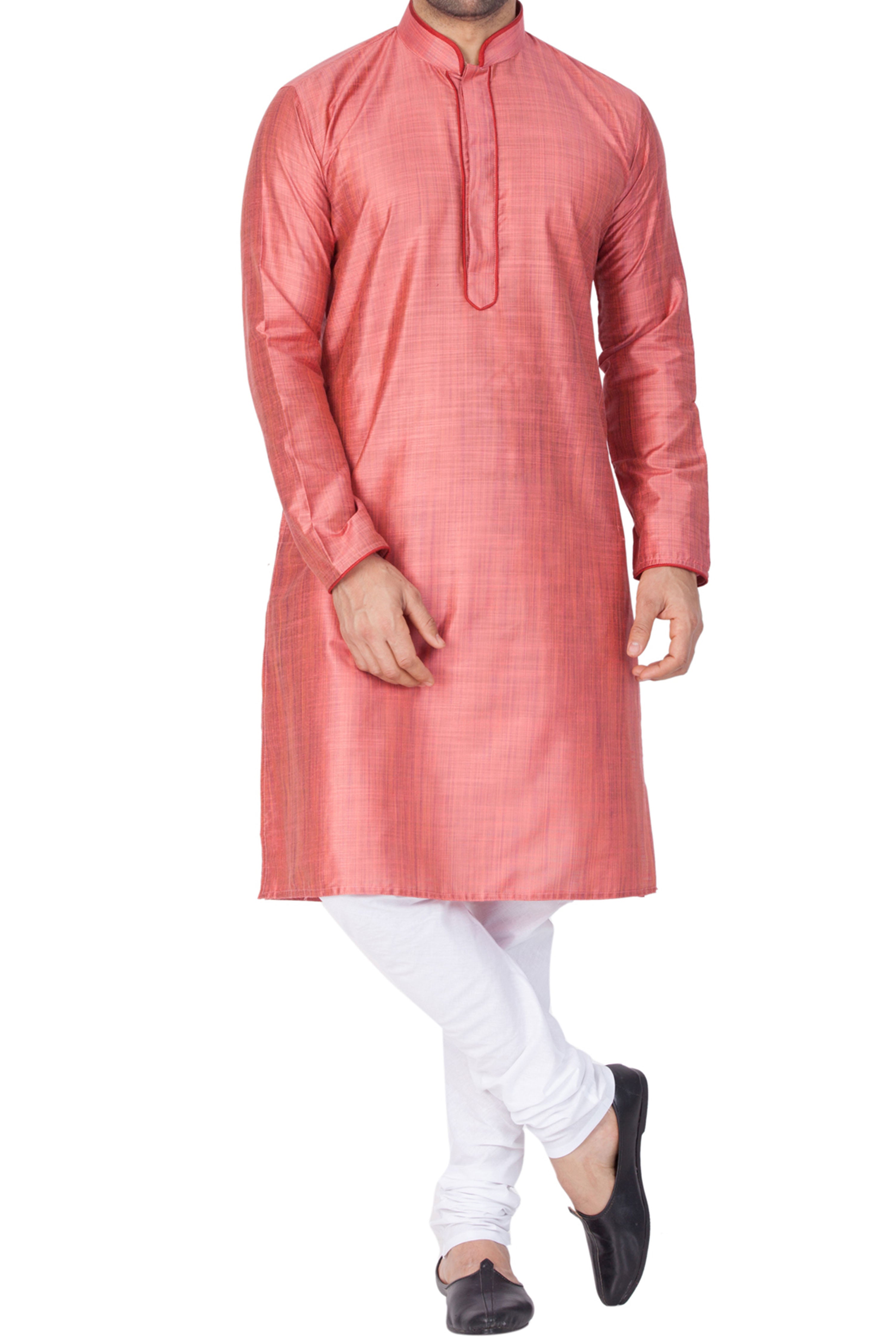 Vastramay Men's Pink Cotton Silk Kurta Pyjama Set - Distacart
