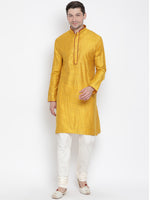 Thumbnail for Vastramay Men's Yellow Cotton Silk Kurta Pyjama Set - Distacart