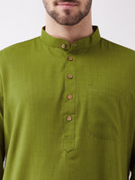 Thumbnail for Vastramay Men's Mehendi Green And White Cotton Blend Kurta Pyjama Set - Distacart