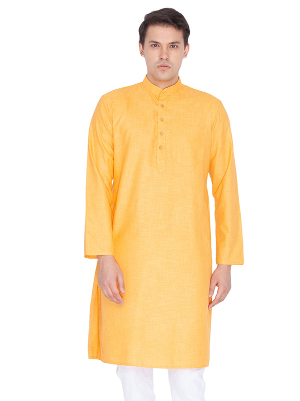 Vastramay Men's Orange Cotton Linen Blend Kurta - Distacart