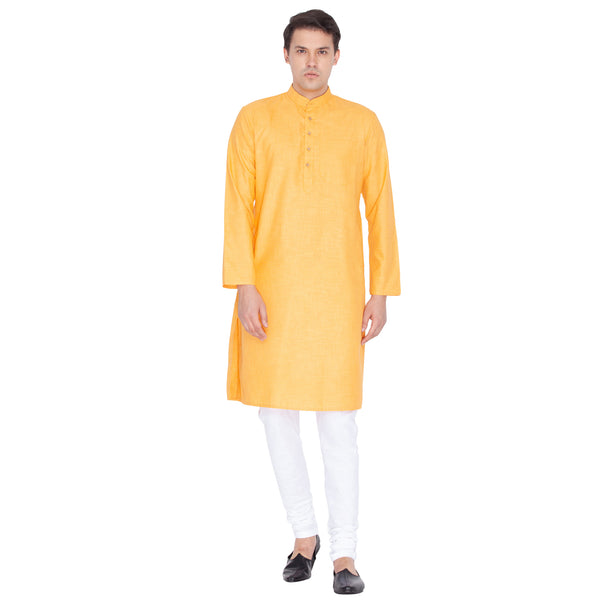 Vastramay Men's Orange Cotton Linen Blend Kurta Pyjama Set - Distacart