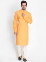Thumbnail for Vastramay Men's Orange Cotton Linen Blend Kurta Pyjama Set - Distacart