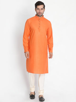 Vastramay Men's Orange Cotton Linen Blend Kurta Pyjama Set - Distacart