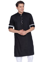 Thumbnail for Vastramay Men's Black Cotton Satin Blend Kurta - Distacart