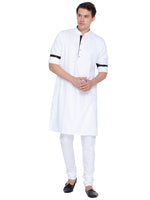 Thumbnail for Vastramay Men's White Cotton Satin Blend Kurta Pyjama Set - Distacart