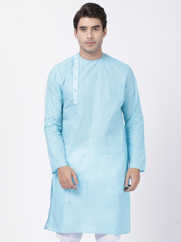 Vastramay Men's Light Blue Cotton Blend Kurta - Distacart
