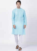Thumbnail for Vastramay Men's Light Blue Cotton Blend Kurta Pyjama Set - Distacart