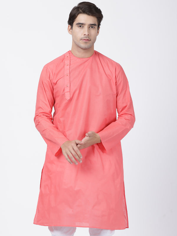Vastramay Men's Pink Cotton Blend Kurta - Distacart