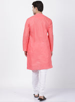 Thumbnail for Vastramay Men's Pink Cotton Blend Kurta Pyjama Set - Distacart