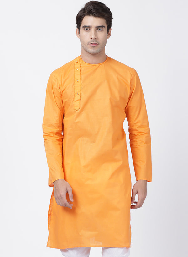 Vastramay Men's Orange Cotton Blend Kurta - Distacart