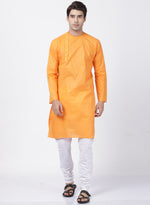 Thumbnail for Vastramay Men's Orange Cotton Blend Kurta Pyjama Set - Distacart