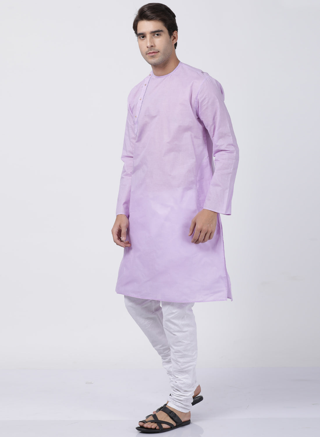 Vastramay Men's Purple Cotton Blend Kurta Pyjama Set - Distacart
